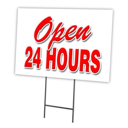 Open 24 Hours Yard Sign & Stake Outdoor Plastic Coroplast Window